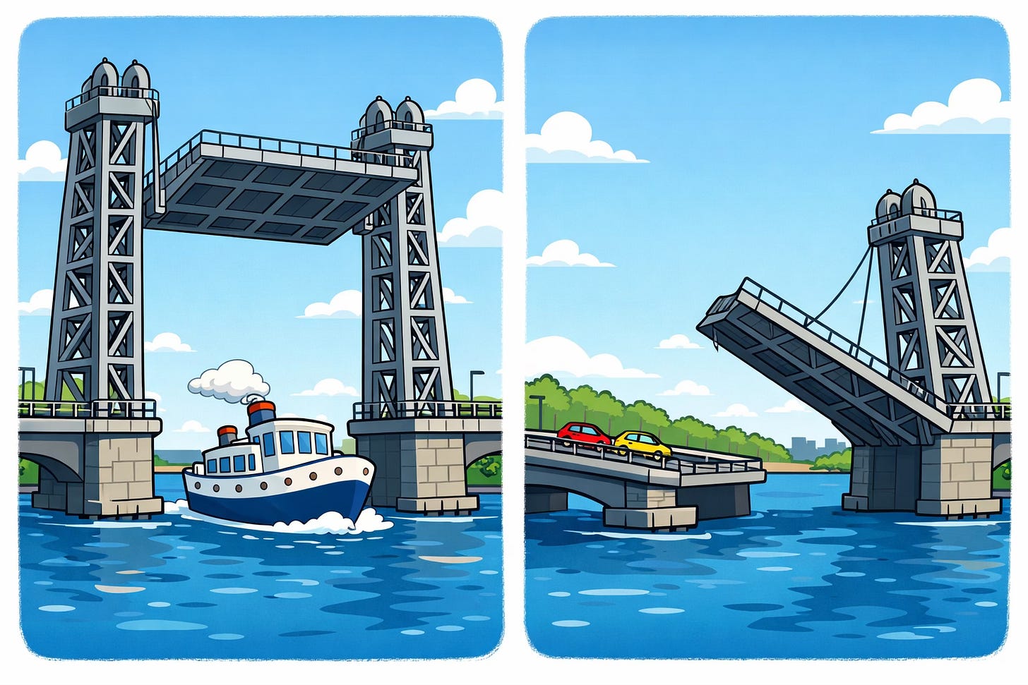 An illustration of two bridges