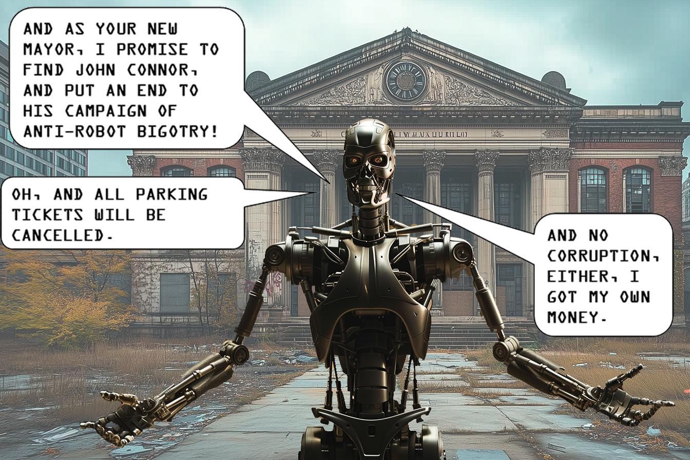 A robot standing on a sidewalk

Description automatically generated