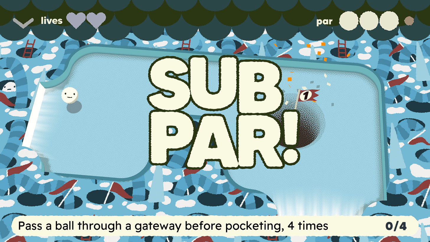 SUBPAR! text in front of a table with no balls