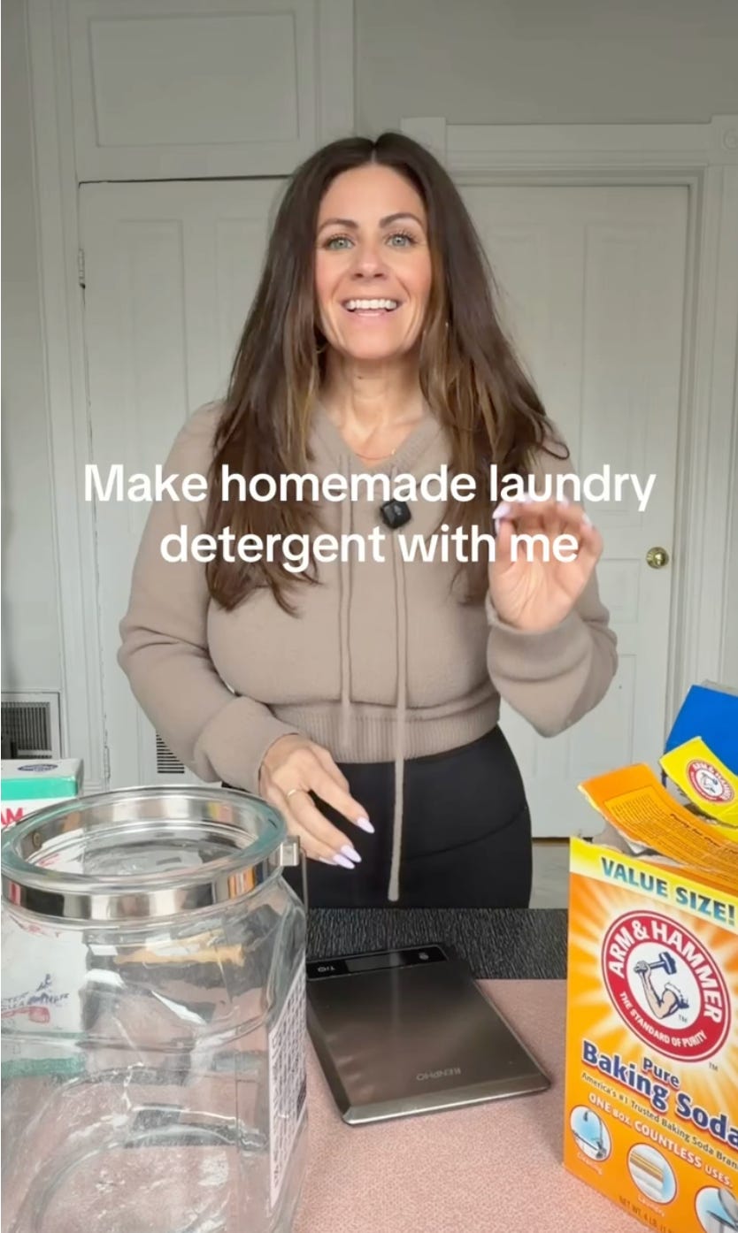 An image of Christina Nikols Old TikTok she made where she was making homemade laundry detergent