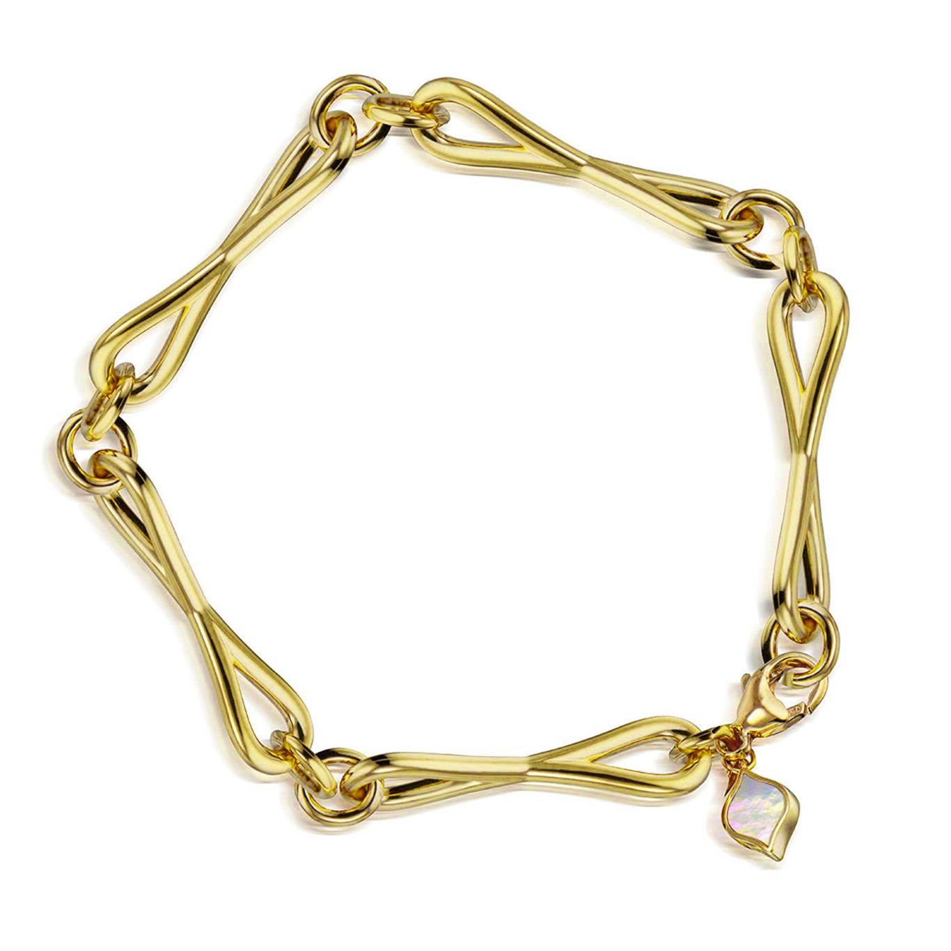 Bright yellow gold bracelet with waterdrop shaped links. 