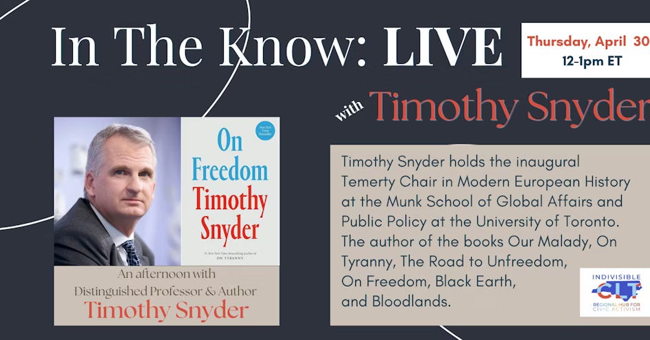 In the Know LIVE with Timothy Snyder - Indivisible CLT