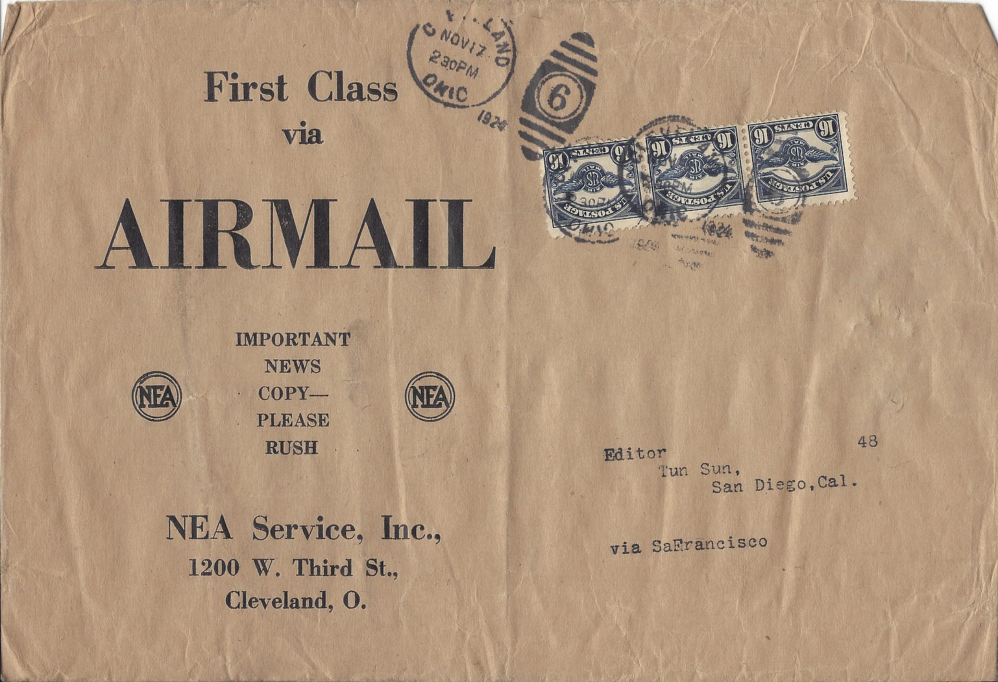 Large 1924 air mail envelope