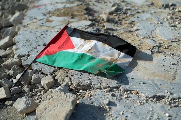 The flag of Palestine lies on the shabby rough broken ground Shallow depth of field | Premium AI-generated image The flag of Palestine lies on the shabby rough broken ground Shallow depth of field | Premium AI-generated image