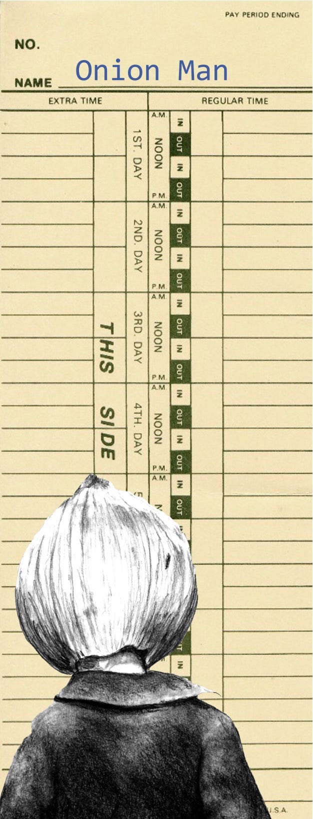 Onion man head with a punch card background