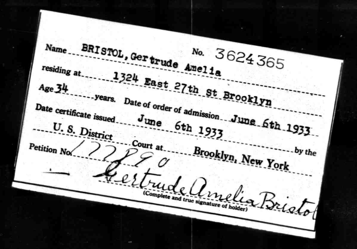 A photograph of one of Peggy's grandmother's immigration documents, dated June 6, 1933.