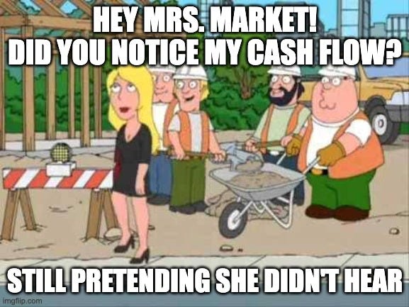 Funny investing meme from Family Guy with construction workers catcalling about “cash flow,” used in a stock analysis deep dive newsletter to highlight company fundamentals and financial turnaround Funny investing meme from Family Guy with construction workers catcalling about “cash flow,” used in a stock analysis deep dive newsletter to highlight company fundamentals and financial turnaround