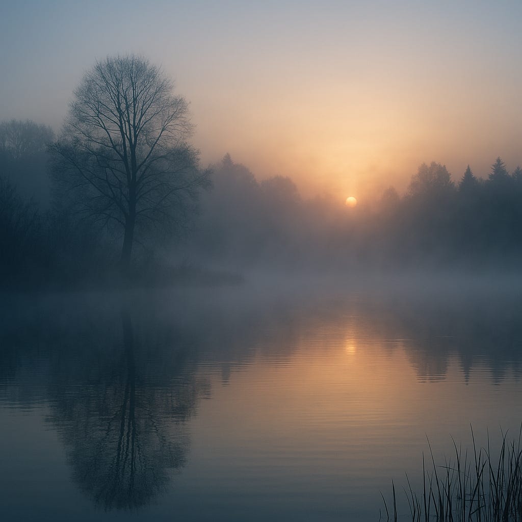 A foggy lake with trees and a sunset

AI-generated content may be incorrect.