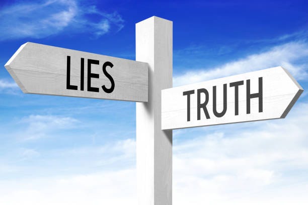 Lies, truth - wooden signpost White wooden signpost/ crossroads sign with two arrows - "lies", "truth". 

 lies stock pictures, royalty-free photos & images