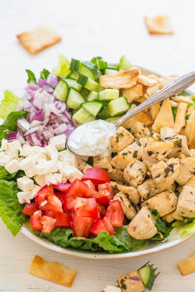 Chicken Gyro Salad with Tzatziki Sauce. Chicken Gyro Salad with Tzatziki Sauce.