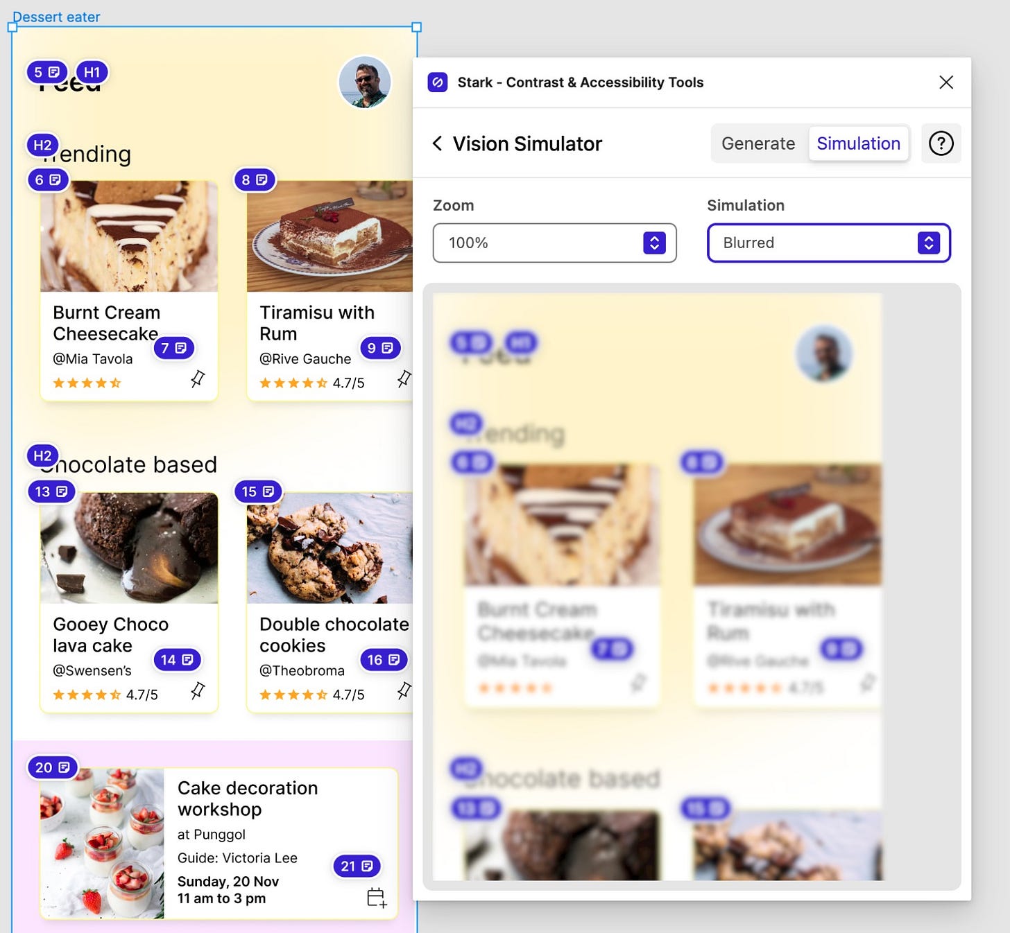 Screenshot of the Stark Plugin showing the blurred vision simulation