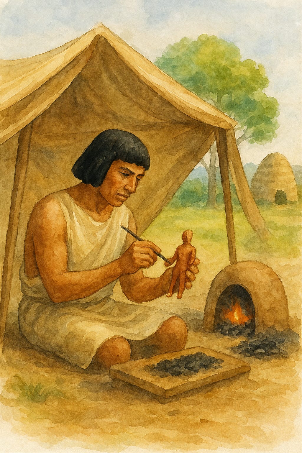 An egyptian preparing a wax figure to cast later with metal An egyptian preparing a wax figure to cast later with metal