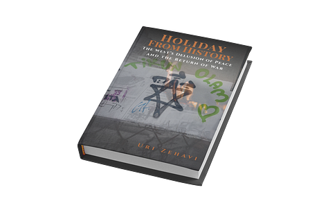 The cover of Holiday From History presents the Star of David defaced by graffiti, flames flickering behind it, and the words tikkun olam sprayed in green—an image that captures the collision of Jewish endurance and Western illusion.