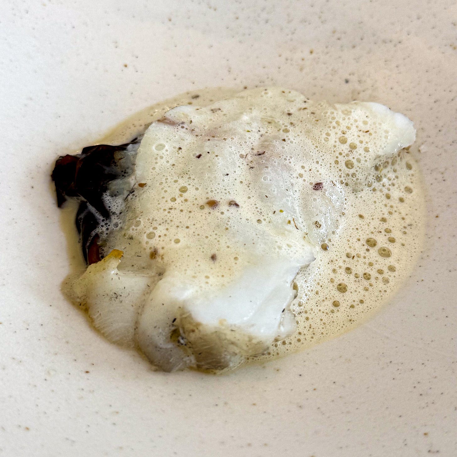 Grilled monkfish with seaweed in a sea-parsley sauce at Bittikesu, Paris 4th Grilled monkfish with seaweed in a sea-parsley sauce at Bittikesu, Paris 4th