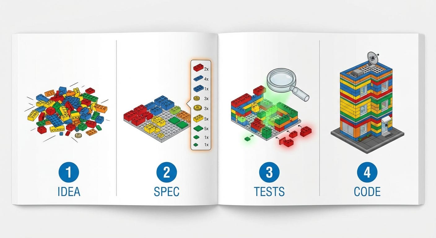 Idea > Spec > Tests > Code: vibe coding is just skipping the hard part
