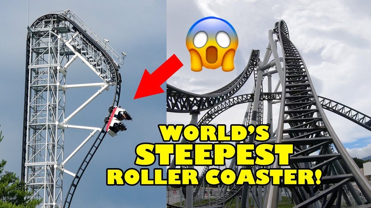 Takabisha World's Steepest Roller Coaster! 4K Front Seat Onride POV Fuji Q  Japan - YouTube