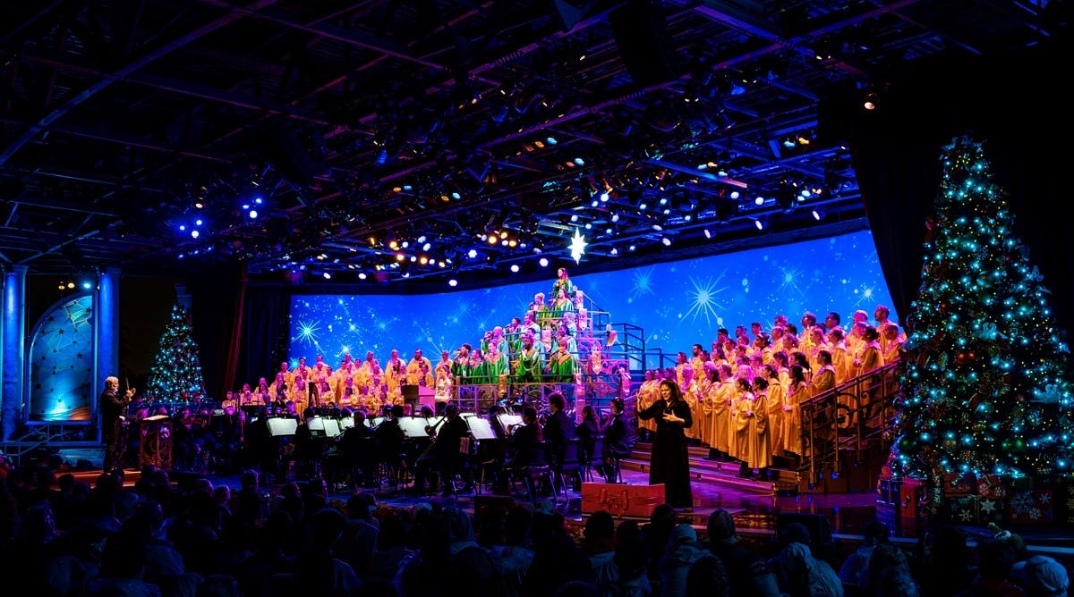 The choir and orchestra at EPCOT's Candlelight Processional. Image: Disney The choir and orchestra at EPCOT's Candlelight Processional. Image: Disney