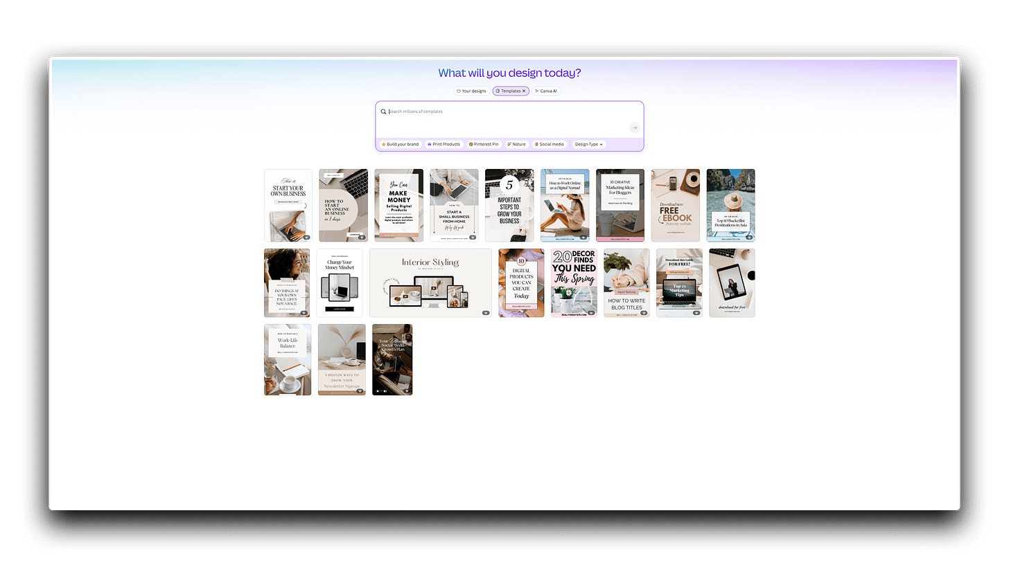 A screenshot of the Canva website specifically showcasing the Pinterest templates available on the platform.