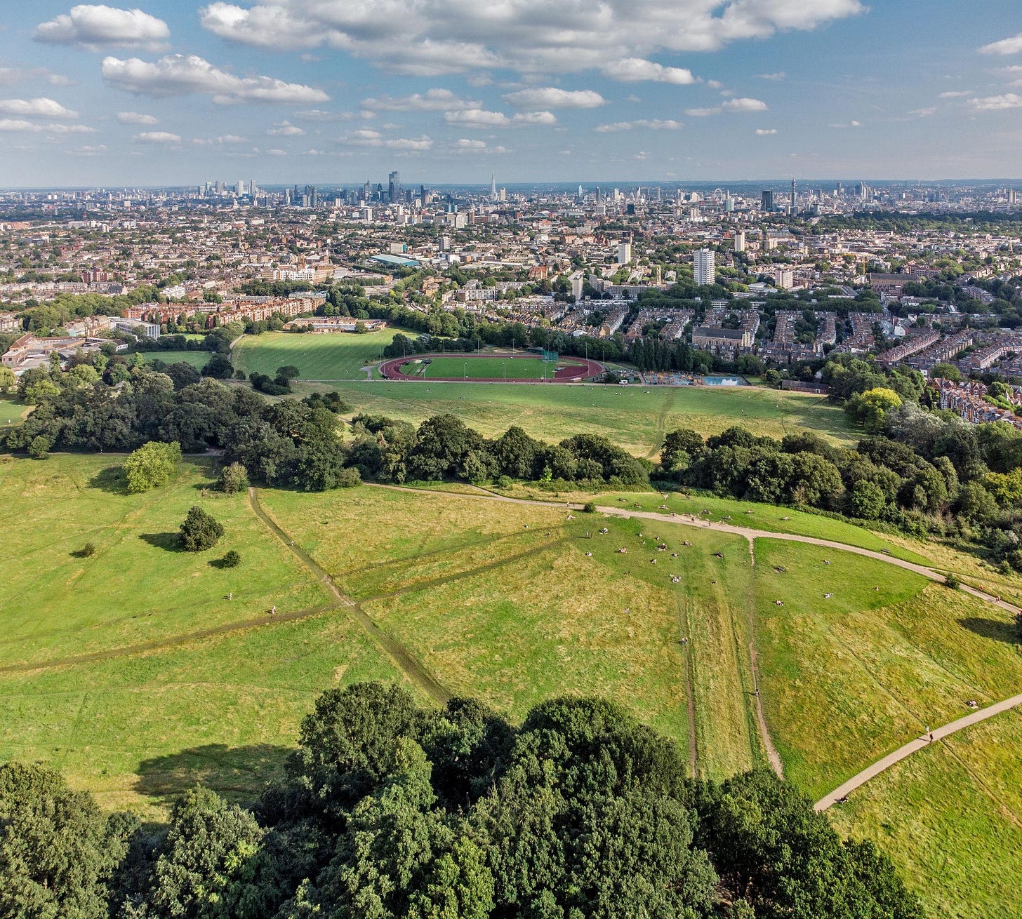 Parliament Hill, Hampstead, London, with the skyline in summer. Parliament Hill, Hampstead, London, with the skyline in summer.
