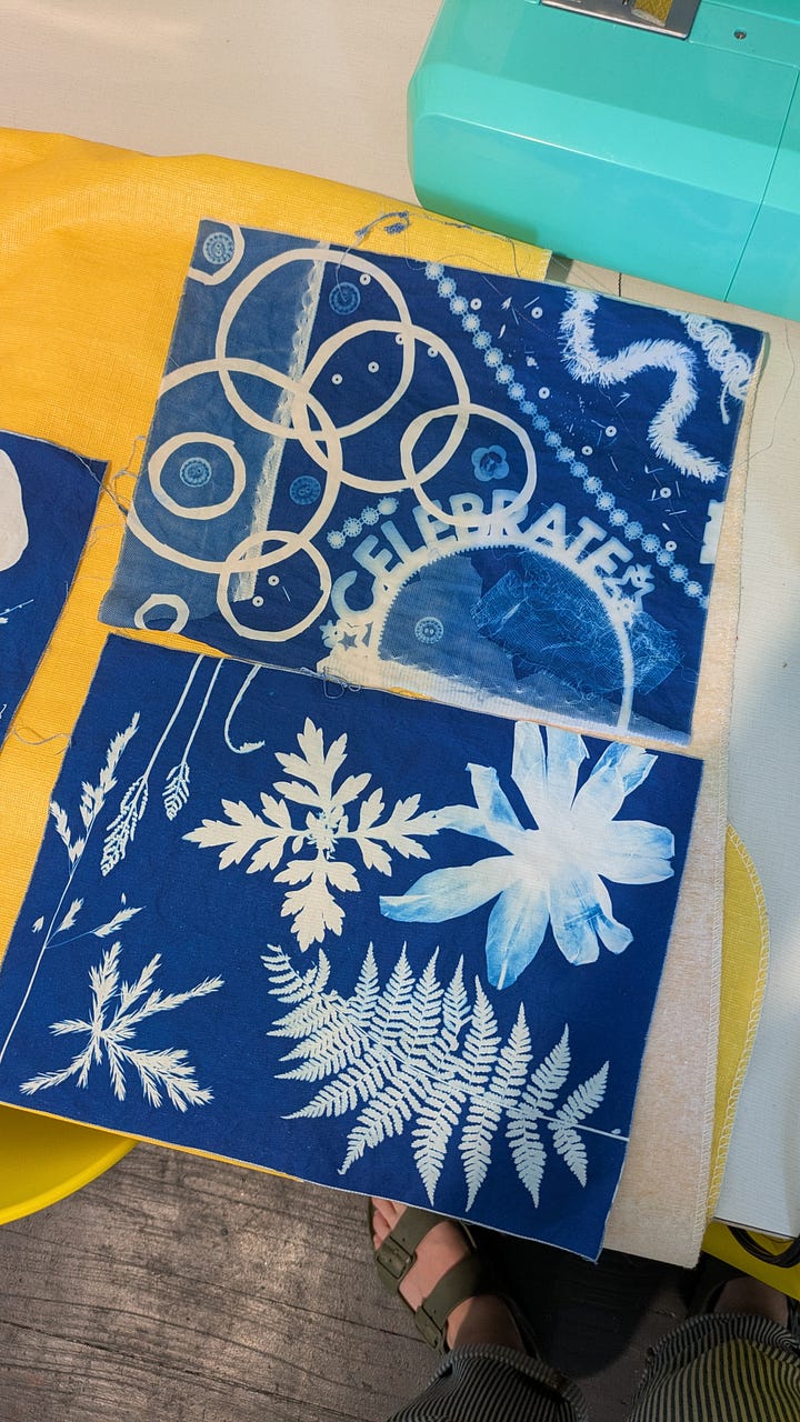 cyanotypes and a patchwork vest