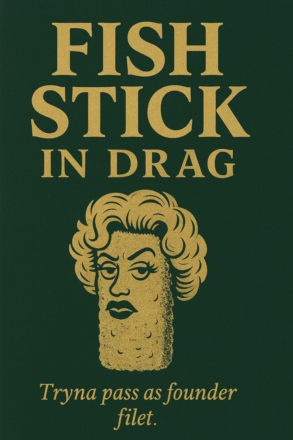 Satirical metaphor: “Fish stick in drag.” Corruption dressed up as legitimacy is still fraud, no matter the costume.