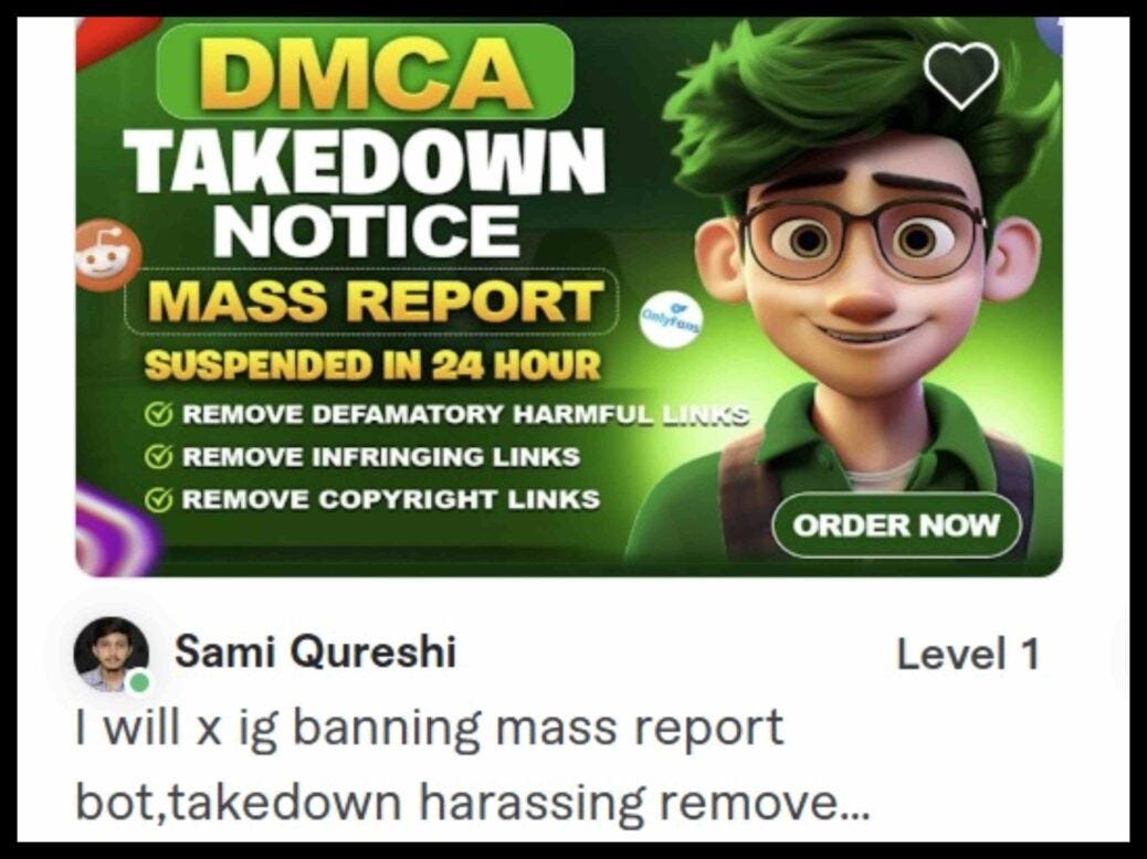 DMCA take-down services are advertising on freelance work portals