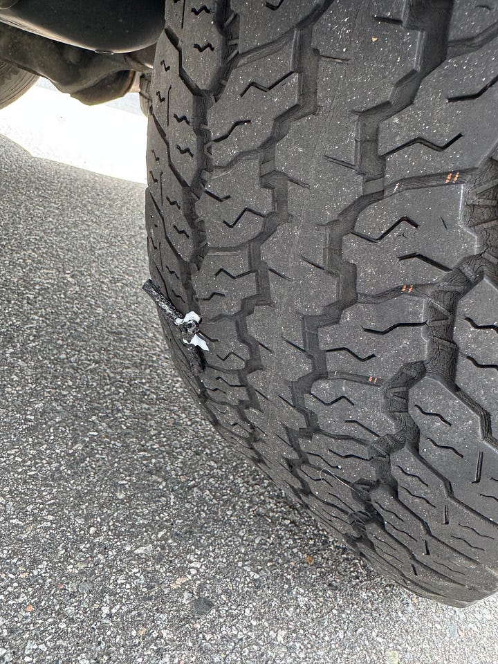 The Pequod gets a flat tire.