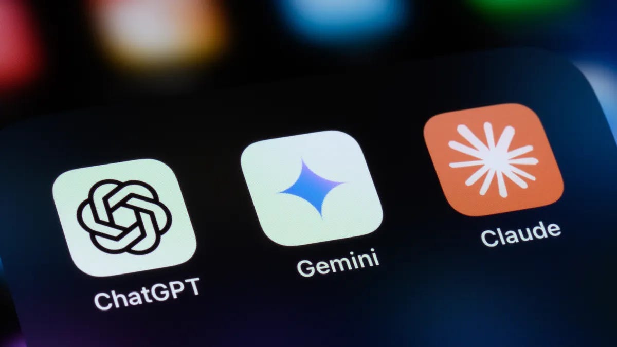 AI assistant apps icons for OpenAI ChatGPT, Google Gemini and Anthropic Claude. are pictured on a smartphone screen.