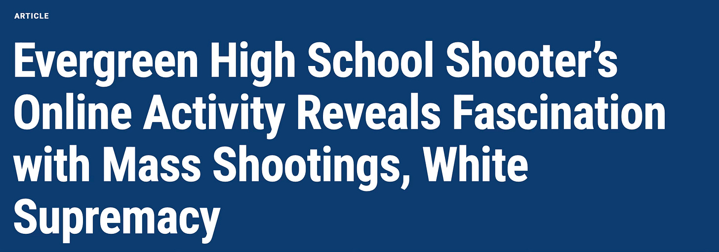 Evergreen High Shooter's online activity reveals facisnation with mass shootings, white supremacy