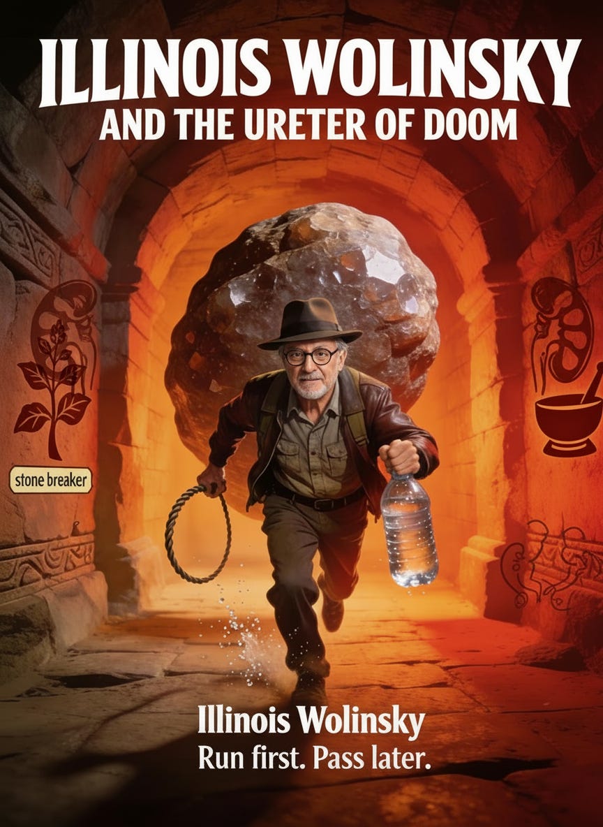 Updated adventure-style poster with more prominent anatomical kidney sketches on the temple walls.