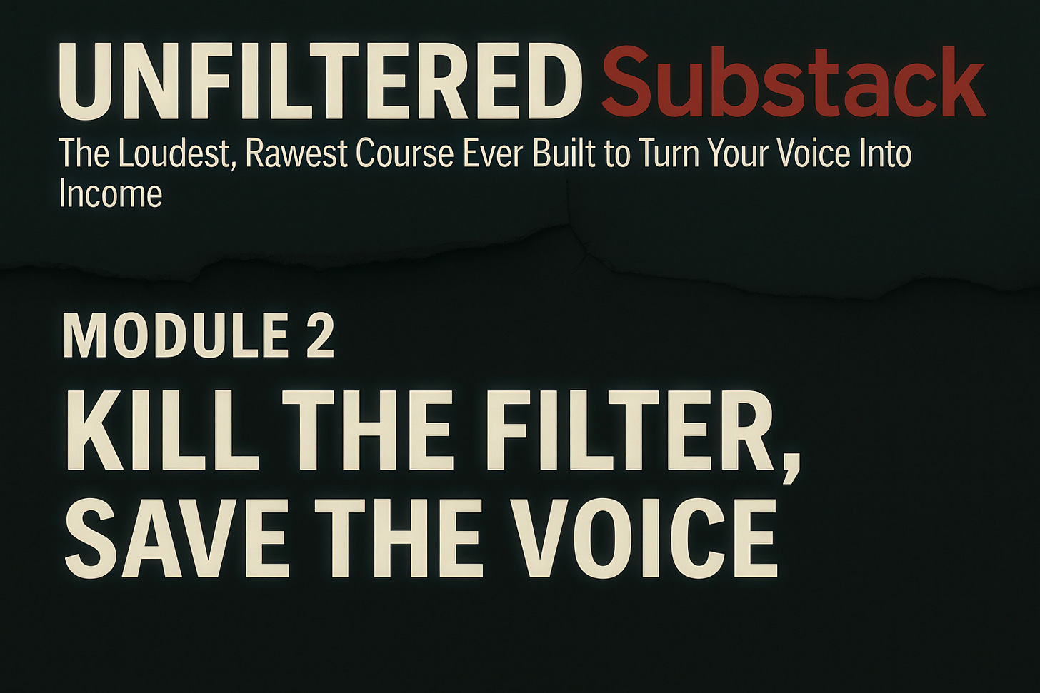 UNFILTERED Substack - The Loudest, Rawest Course Ever Built to Turn Your Voice Into Income, Module 2 - KILL THE FILTER, SAVE THE VOICE, by Zoran Rogic UNFILTERED Substack - The Loudest, Rawest Course Ever Built to Turn Your Voice Into Income, Module 2 - KILL THE FILTER, SAVE THE VOICE, by Zoran Rogic