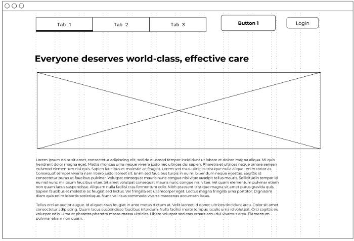 A page with a placeholder image and lorem ipsum text.