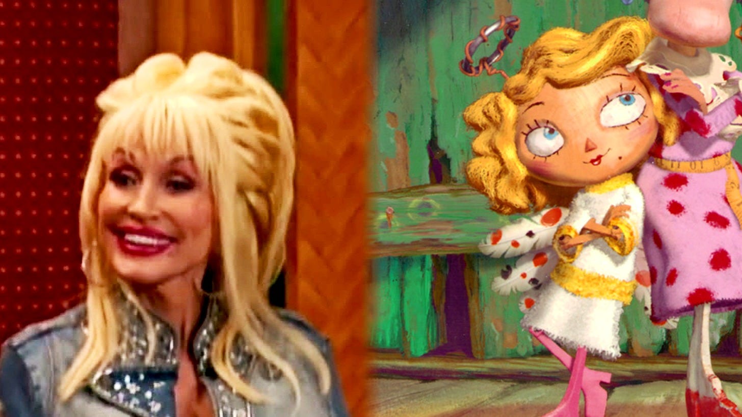 Dolly Parton on Hannah Montana and Angel, the My Peoples doll she was reported to voice. Images: Disney Channel and Disney Dolly Parton on Hannah Montana and Angel, the My Peoples doll she was reported to voice. Images: Disney Channel and Disney