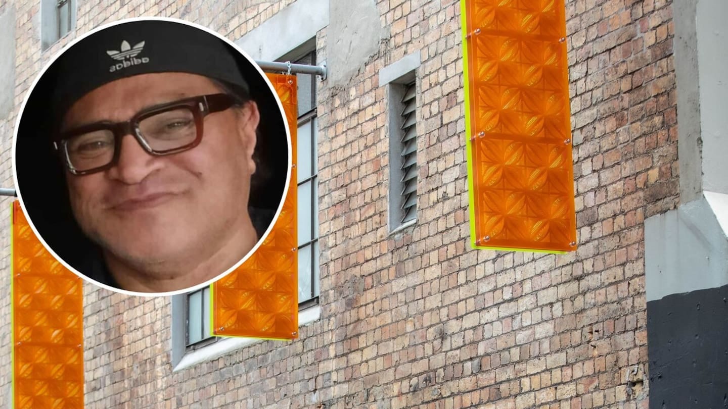 Tangaroa College deputy principal Faleata Ualesi (inset) and one of his artworks exhibited in the Auckland CBD in 2023.