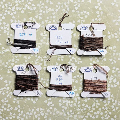 A large series of tweeded floss swatches, all used for things like hair, fur and denim.
