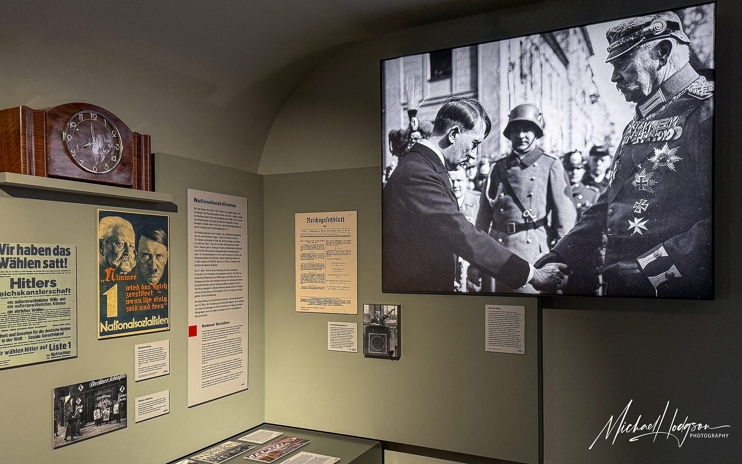 Inside the Garrison Church exhibition with a photo showing Hitler shaking Hindenburg's hand. 