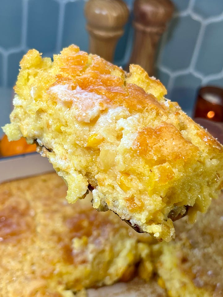 piece of corn puddle or souffle with butter on top