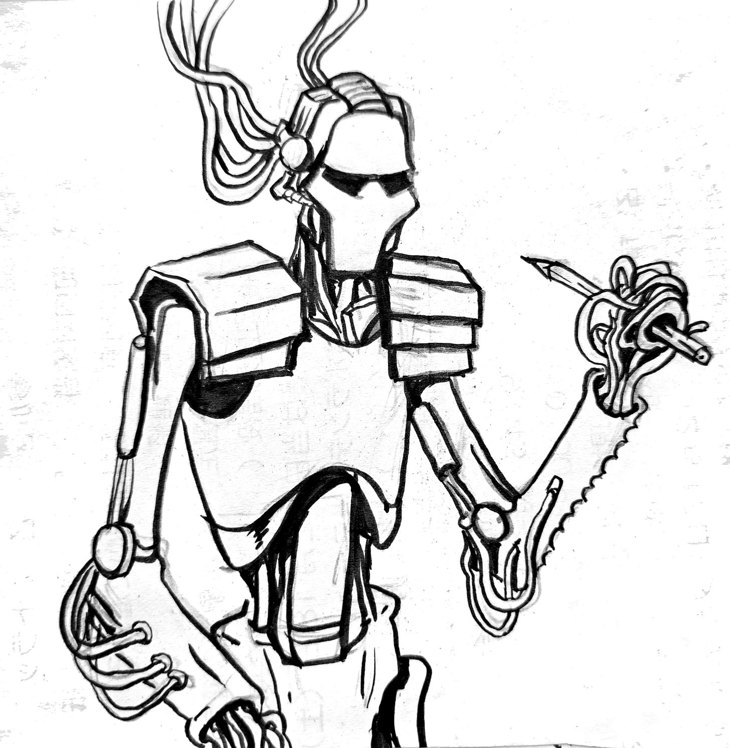 A robot with a pencil