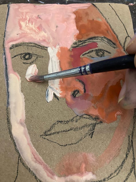 Gouache portrait paintings on cardboard
