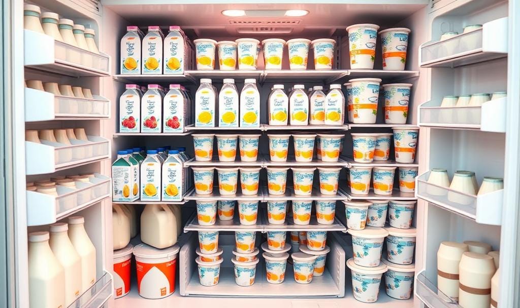 A refrigerator packed with too many choices, representing everyday decision fatigue. A refrigerator packed with too many choices, representing everyday decision fatigue.