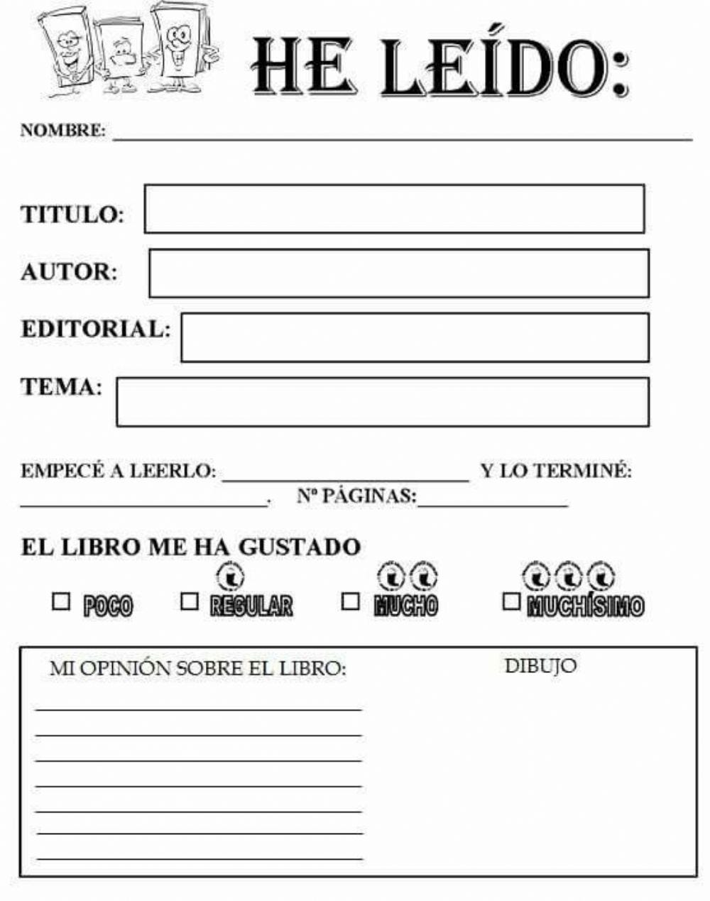 Ficha de Ficha de lectura para Grado 5
