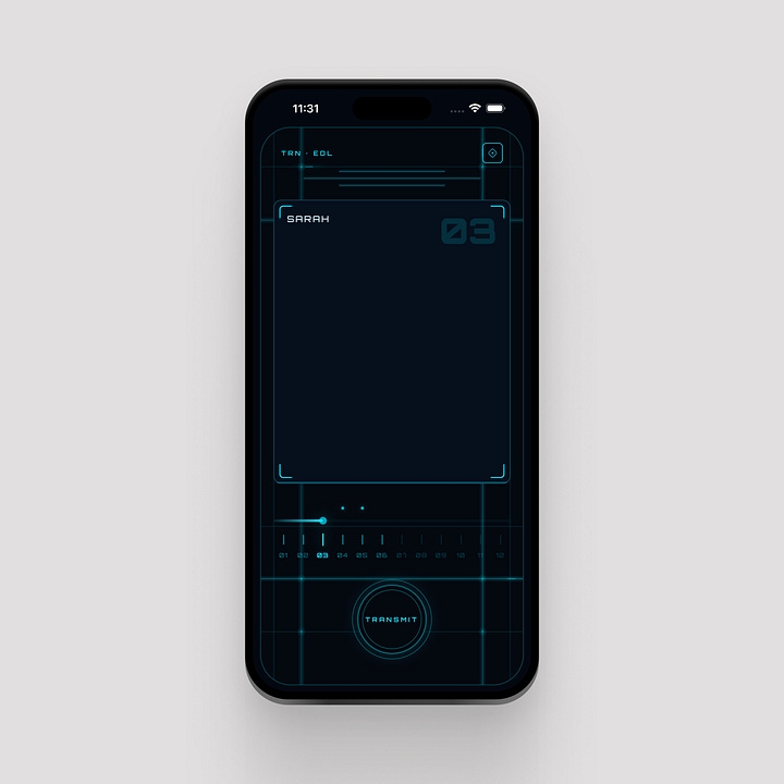 Poolside with a pink and aqua body, black display, cream channel dial, and round aqua Talk button and End of Line with a black body, cyan circuit lines, large dark display, channel slider, and circular Transmit button.