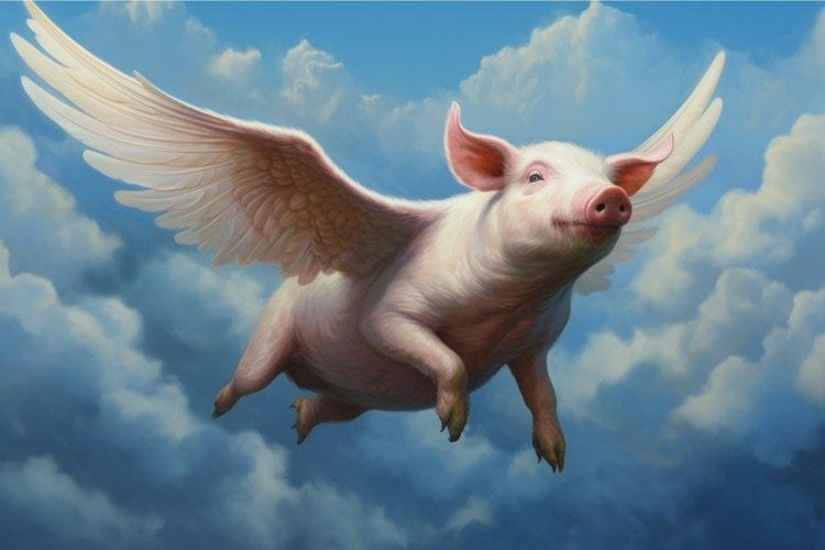 Flying pig with wings soaring in sky (4243275)