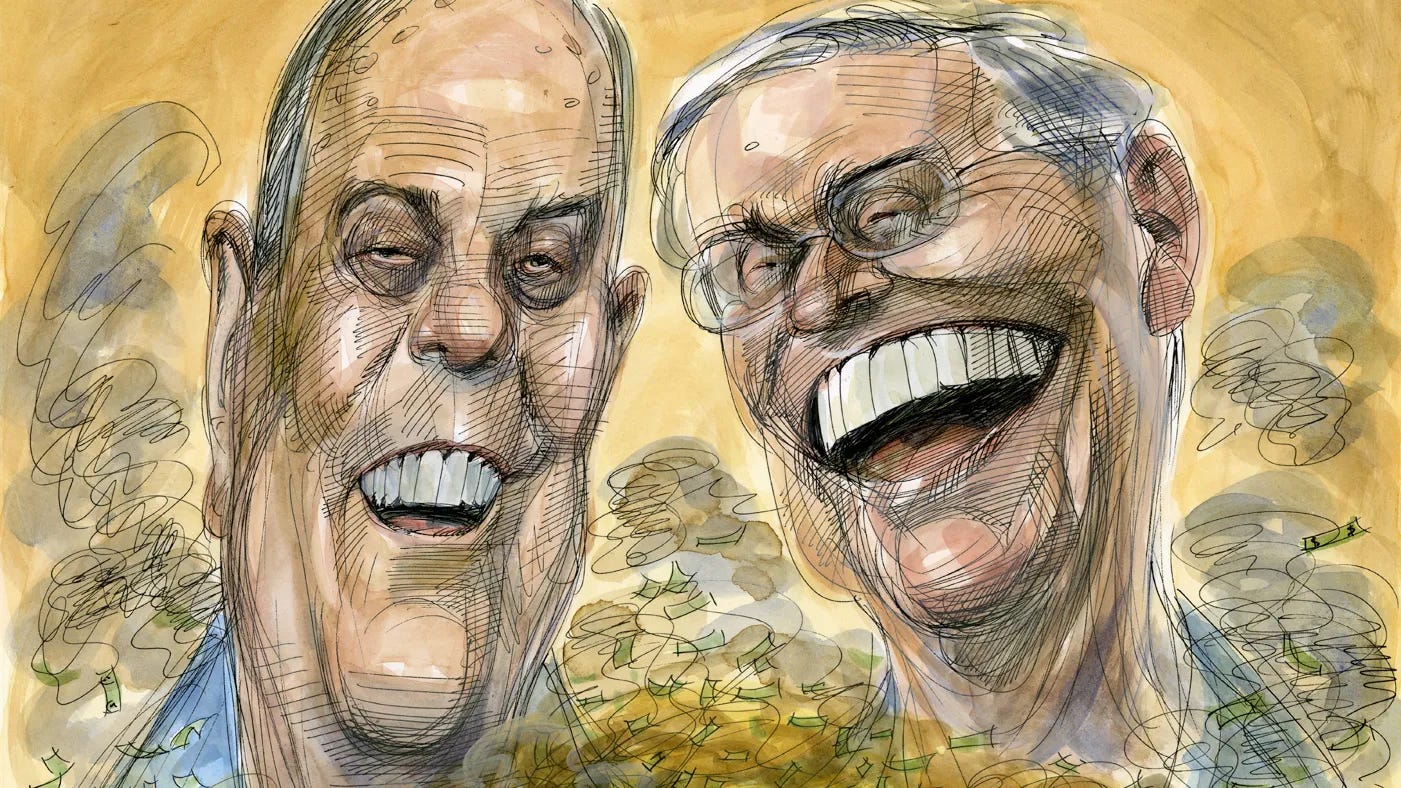A cartoon of David and Charles Koch.