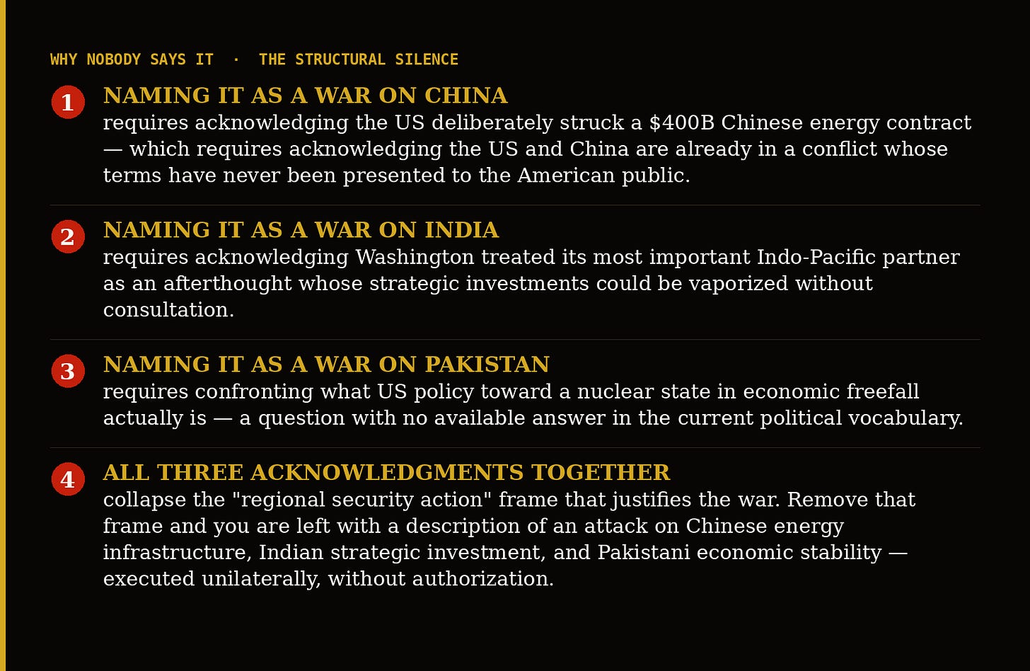 Why nobody says it: four acknowledgments that each collapse the regional security action frame