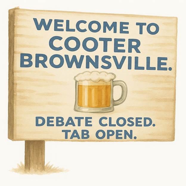 A wooden sign with a glass of beer

AI-generated content may be incorrect.