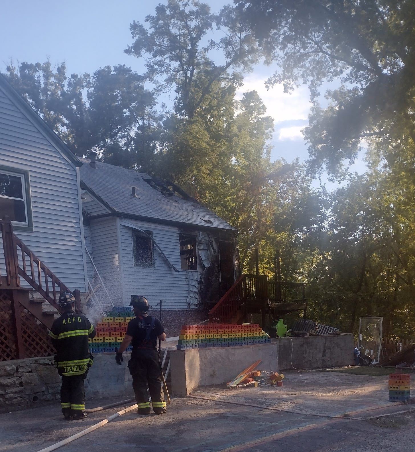 Back end of our house, showing fire damage visible from the outside.