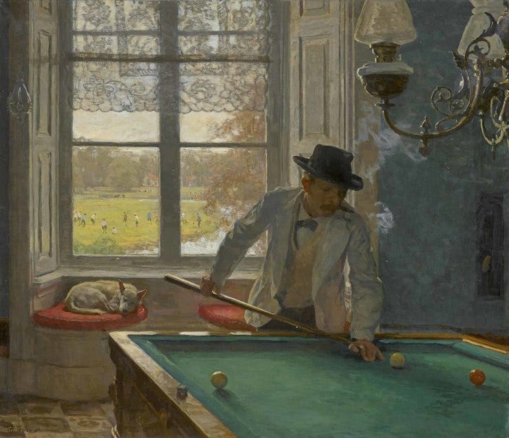 'The Billiards Player' - olieverf op doek: Willem Bastiaan Tholen (Lot 4 Sotheby's 19th Century European Paintings 9 juli) 'The Billiards Player' - olieverf op doek: Willem Bastiaan Tholen (Lot 4 Sotheby's 19th Century European Paintings 9 juli)