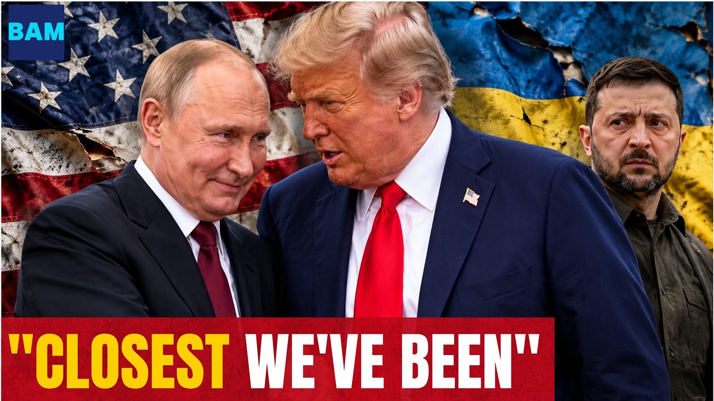 Trump speaking to a smirking Putin with Zelenskyy and tattered US and Ukranian flags in the background Trump speaking to a smirking Putin with Zelenskyy and tattered US and Ukranian flags in the background