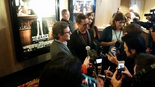 Robert Downey Jr spoke to reporters at AMC Castleton Robert Downey Jr spoke to reporters at AMC Castleton